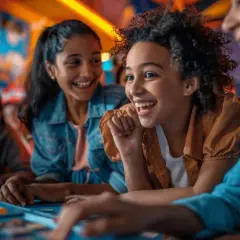 Des enfants rient en résolvant des énigmes, une aventure d'escape game à Paris pour enfants.