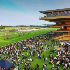 Ambiance festive à l'hippodrome de ParisLongchamp pour les jeuxdi. Une foule nombreuse profite de l'événement sur l'herbe, sous le soleil.