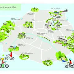 Carte des lieux pour faire du vélo à Paris, avec des enfants à vélo et des parcs. Idéal pour des activités enfants Paris gratuit.