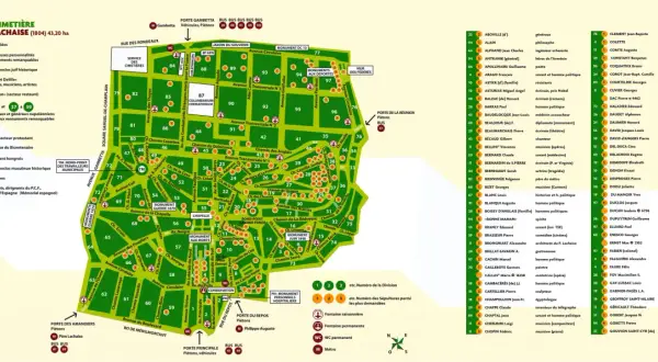 Plan du cimetière du Père Lachaise, avec ses divisions, monuments et allées.