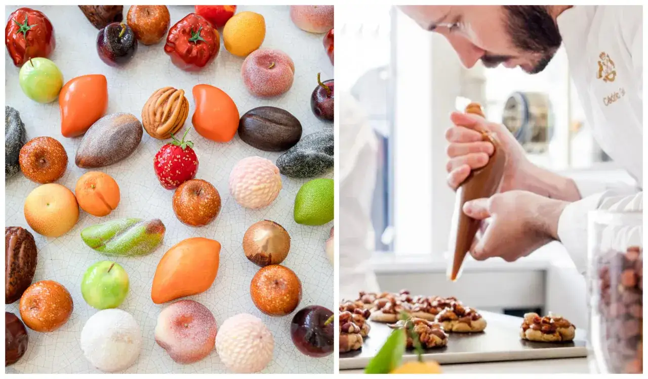 P&acirc;tisseries aux fruits r&eacute;alistes et un chef p&acirc;tissier, C&eacute;dric Grolet, d&eacute;corant des gourmandises.